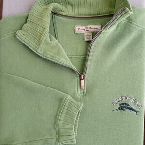Tommy Bahama Green Sailfish Crest Logo Half-Zip Sweatshirt Mens XL cotton VTG?